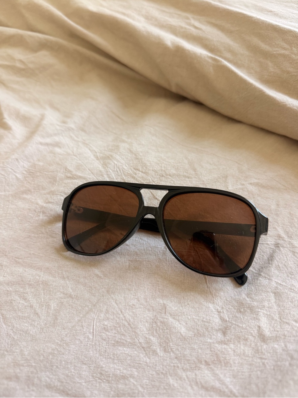 Aviator Sunglasses - Black Frame with Brown Lenses